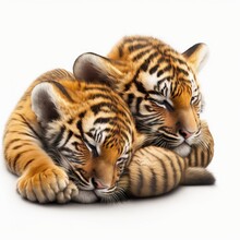  Two Baby Tiger Cubs Cuddle Together On A White Background In This Image Is A White Background With A White Background And A Black And White Background With A Black Border And White Border Area.
