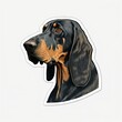 a sticker of a black and tan dog's head with a brown spot on it's side and a white background with a white border around the edges and a white background. Generative AI