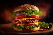 © Don G - Homemade Double cheese bacon burger with lettuce, onion and tomato. Generative AI