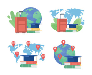 Poster - Study abroad destinations flat concept vector illustration set. International education. Editable 2D cartoon objects on white for web design. Creative idea for website, mobile, presentation