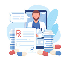 Poster - Online appointment with doctor flat concept vector illustration. Internet medicine service. Editable 2D cartoon character on white for web design. Creative idea for website, mobile, presentation