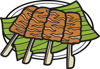 Sticker - Hand Drawn Roast pork with Thai food illustration
