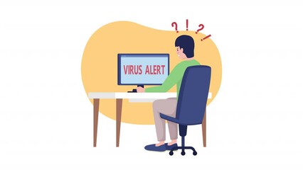Poster - Animated virus alert. Malicious software hazard. Full body flat person on white background with alpha channel transparency. Colorful cartoon style HD video footage of character for animation