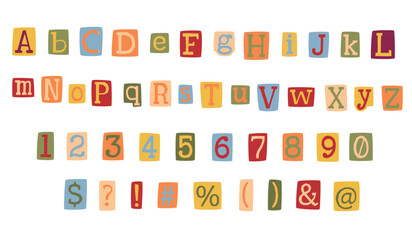 Fototapete - Retro anonymous criminal alphabet set colorful. Random letters cut from magazine. Web use, poster, greeting card, print.