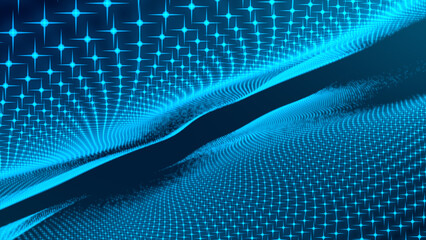 Poster - Network connection structure. Digital dynamic wave of dots. Digital dynamic wave of dots. Network connection structure.