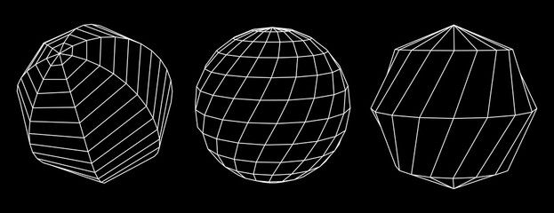 Poster - Set of spheres from a wireframe mesh on dark background. Collection of spheres for use in HUD design. Network line concept. Creative abstract geometric shapes. Vector illustration.