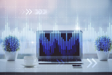 Poster - Forex Chart hologram on table with computer background. Double exposure. Concept of financial markets.