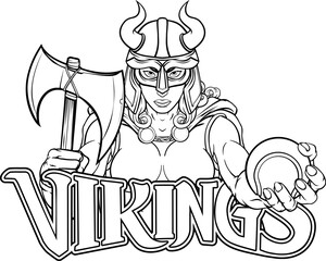 A Viking female warrior woman gladiator tennis sports mascot