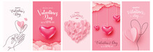 Valentines Day Concept Card Vector Illustration. 3d Pink Paper Cut And