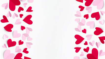 Wall Mural - 
valentine's day composition mockup with paper hearts pink and red isolated on white background. top view. copy space. flat lay. February 14 concept