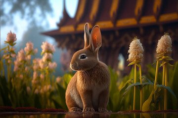Wall Mural - rabbit in the garden  graphics Created by AI	
