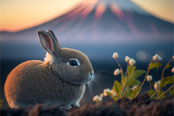 Wall Mural - rabbit in the mountains graphics Created by AI	