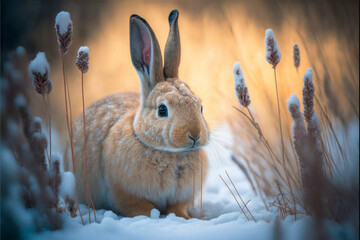 Wall Mural - rabbit in the snow  graphics Created by AI	