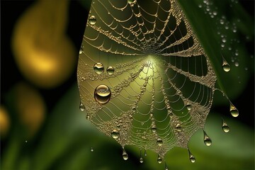 Wall Mural - a dew covered spider web with drops of water on it's web.