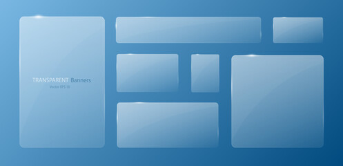 Poster - a set of transparent banners on a blue background. vector illustration. glass banners with highlight