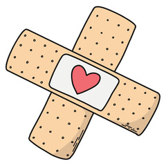 hand drawn isolated valentine's day png element of bandage with heart for posters, prints, cards, st