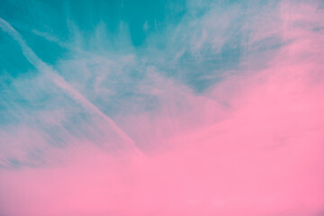 Poster - Pink-blue cloudy sky at sunset. Gradient color. Sky texture, abstract nature background.