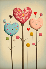 Wall Mural - Valentines stick art style card,  Generative AI