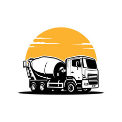 Wall Mural - concrete mixer truck, construction vehicle illustration logo vector