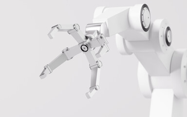 Mechanical arm in the white background, 3d rendering.