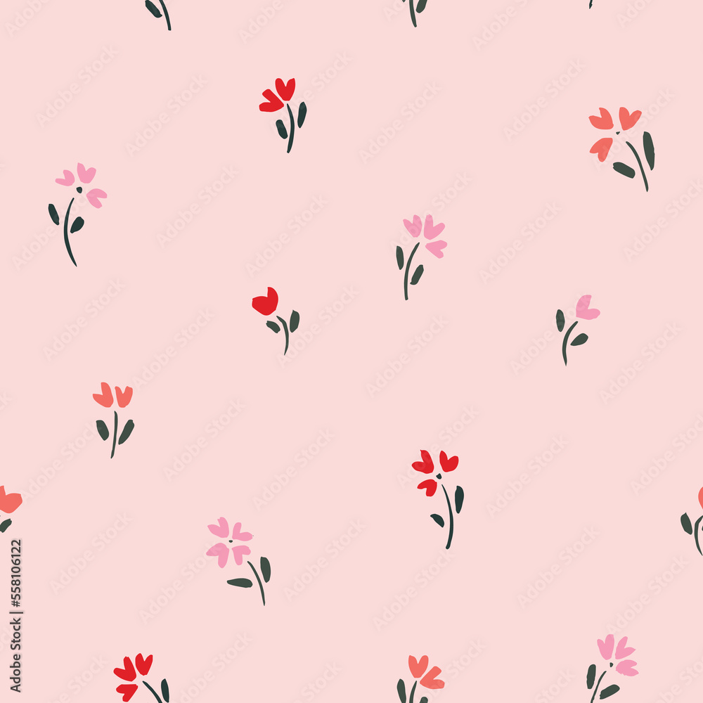 Hand-painted heart shaped flowers in red, coral and baby pink arranged on a light  pink background. Great for home decor, fabric, wallpaper, gift-wrap,  stationery and design projects. Stock Vector | Adobe Stock, image size:1000x1000