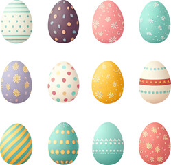 Happy Easter set  with decorated eggs without background