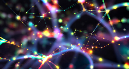 Wall Mural - Pulsing signals between nerve cells inside a neuronal network - illustration