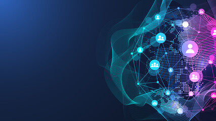 Global network connection illustration. World map point and line composition concept of global business. Global internet technology. Big data visualization illustration