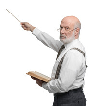 Academic Professor Teaching And Pointing At The Blackboard
