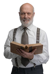 Wall Mural - Academic professor smiling and reading a book