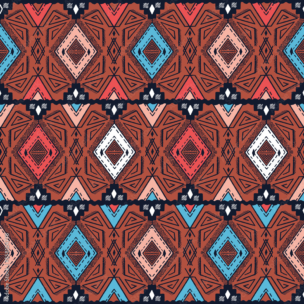 Geometrical ethnic abstract seamless pattern with hand drawn vector illustrations
