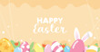 Easter eggs with rabbit ears border frame  template banner vector illustration. Springtime easter sales template poster.