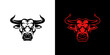 Bull head logo on white and black background vector template. Stylized buffalo mascot design. Animals silhouette illustration.