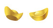 Two realistic chinese sycees gold  ingots vector illustration set. Boat shaped yuanbao for Chinese New Year festivities, symbol of prosperity.