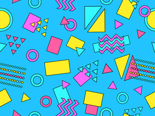 Wall Mural - Memphis seamless pattern with geometric shapes in 80s style.