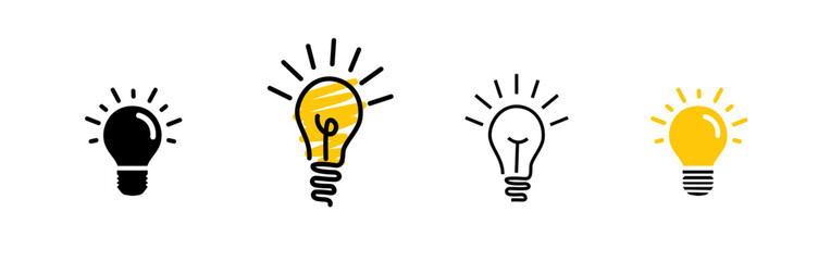 linear glowing light bulb on white background. set icon in doodle style.