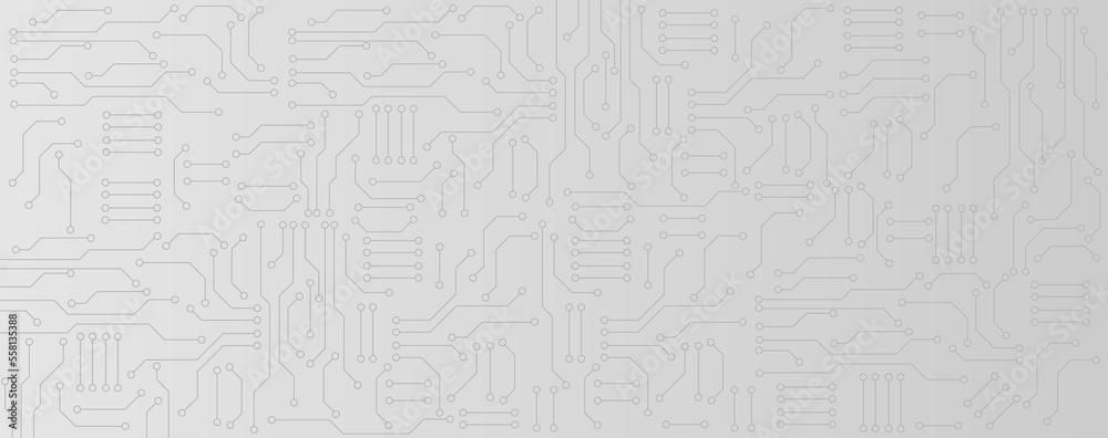 Back and white circuit electronic or electrical line with circle engineering technology concept vector background