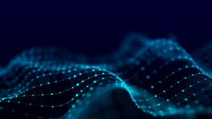 Poster - abstract wave with connecting dots and lines. 3d rendering. big digital data background.