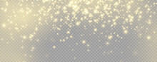 Realistic Vector Falling Golden Snow Fall Overlay. Shining Snowflakes On Transparent. Stock Royalty Free Vector Illustration