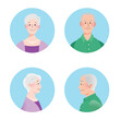 Senior woman and senior man portrait set. Senior citizen portrait profile and front view vector illustration isolated.