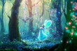 Dancing fairy in an enchanted magical forest. Digital artwork	
