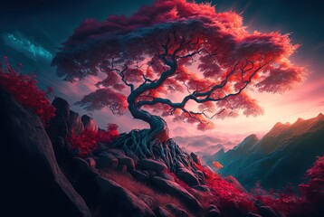 illustration of beautiful japanese maple tree with nature background