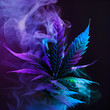 smoldering purple kush cannabis leaf, smoke, AI Illustration