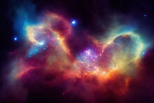Deep Space Abstract Colorful Background With Galaxy, Stars And Cosmic Gas Nebula Type