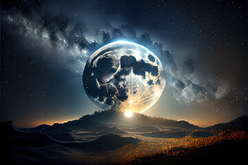 Wall Mural - super big moon shining over earth