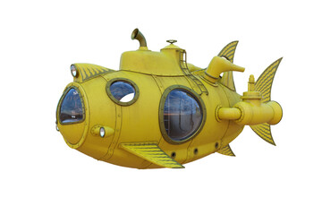 Poster - Steampunk concept yellow fish shaped submarine. Isolated 3D rendering.