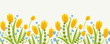 Floral border. Spring seamless pattern. Cute horizontal banner with blooming tulips. Vector illustration on white background