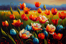 Oil Painting Of A Field Of Tulips Ai Art