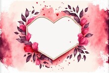 Watercolor Valentines Day Frame Red And White Frame Background With Space For Text , Gift Card , Generative, Ai