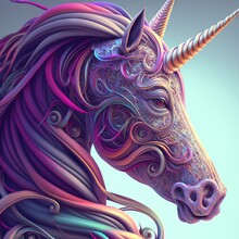 A Colorful Unicorn With A Long Horn Is Shown In This Artistic Image Of A Unicorn's Head With A Long Mane And A Long Horn Is Shown In The Middle Of The Image Of The Image., Generative Ai